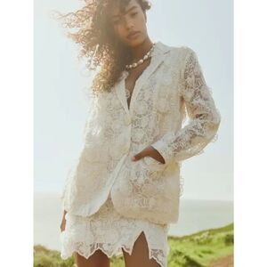 Eddy Jillette Lace Embroidered Blazer Jacket Ivory Large NEW